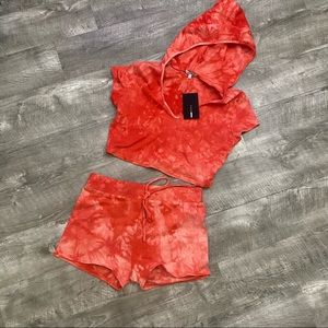 Orange Tie Dye Hoodie Short Set